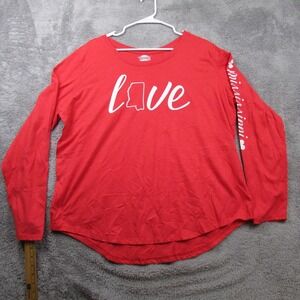 Home Free Shirt Womens Plus 2X Red Love Mississippi Graphic Long Sleeve Top